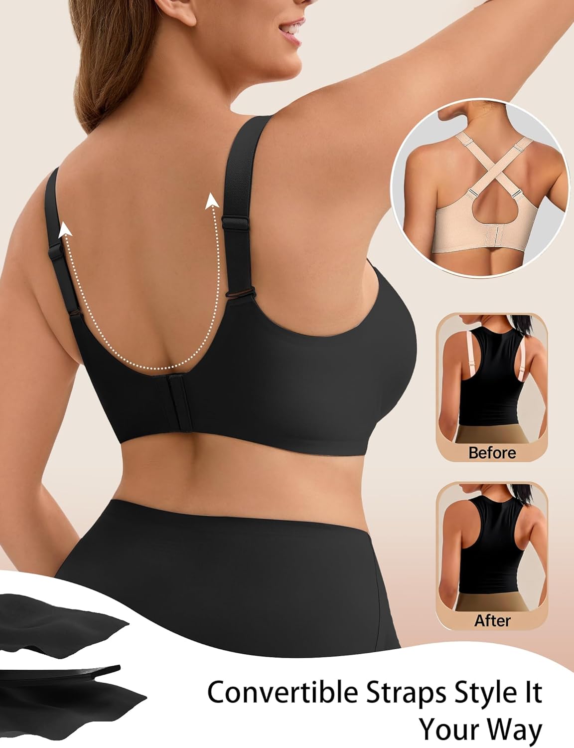 Wireless Bras for Women No Underwire Supportive Seamless Push Up Bra Full Coverage Comfortable V Mesh Bralette - Image 4