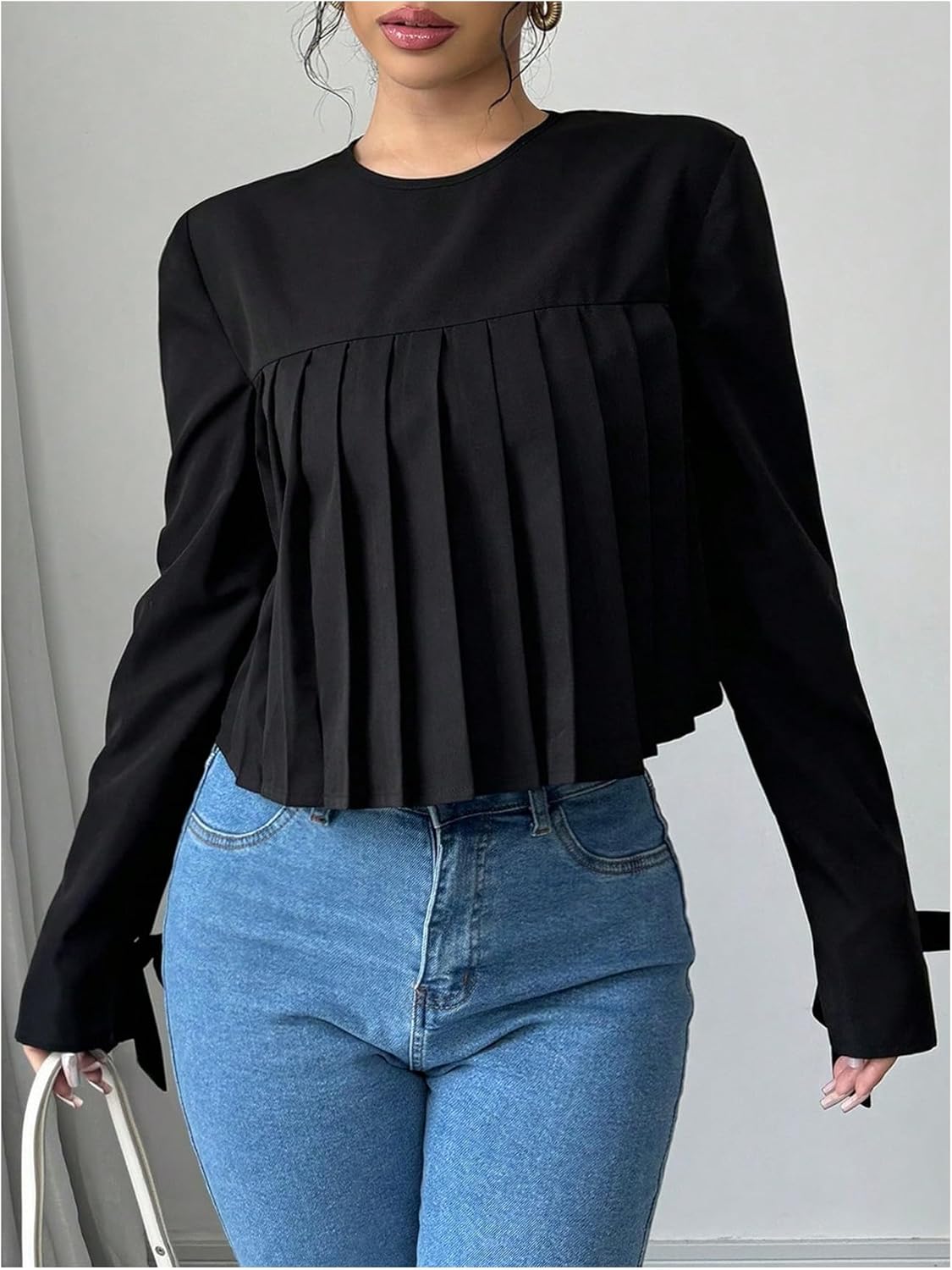 Floerns Women's Elegant Pleated Long Sleeve Shirts Fall Dressy Casual Blouses Tops - Image 2
