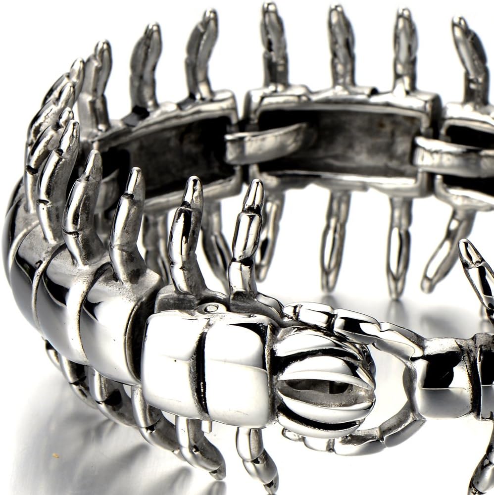 COOLSTEELANDBEYOND Men's Stainless Steel Centipede Bracelet, 3D Segmented Insect Link Cuff, Gothic Biker Punk Statement Jewelry, Edgy Gift for Him - Image 5