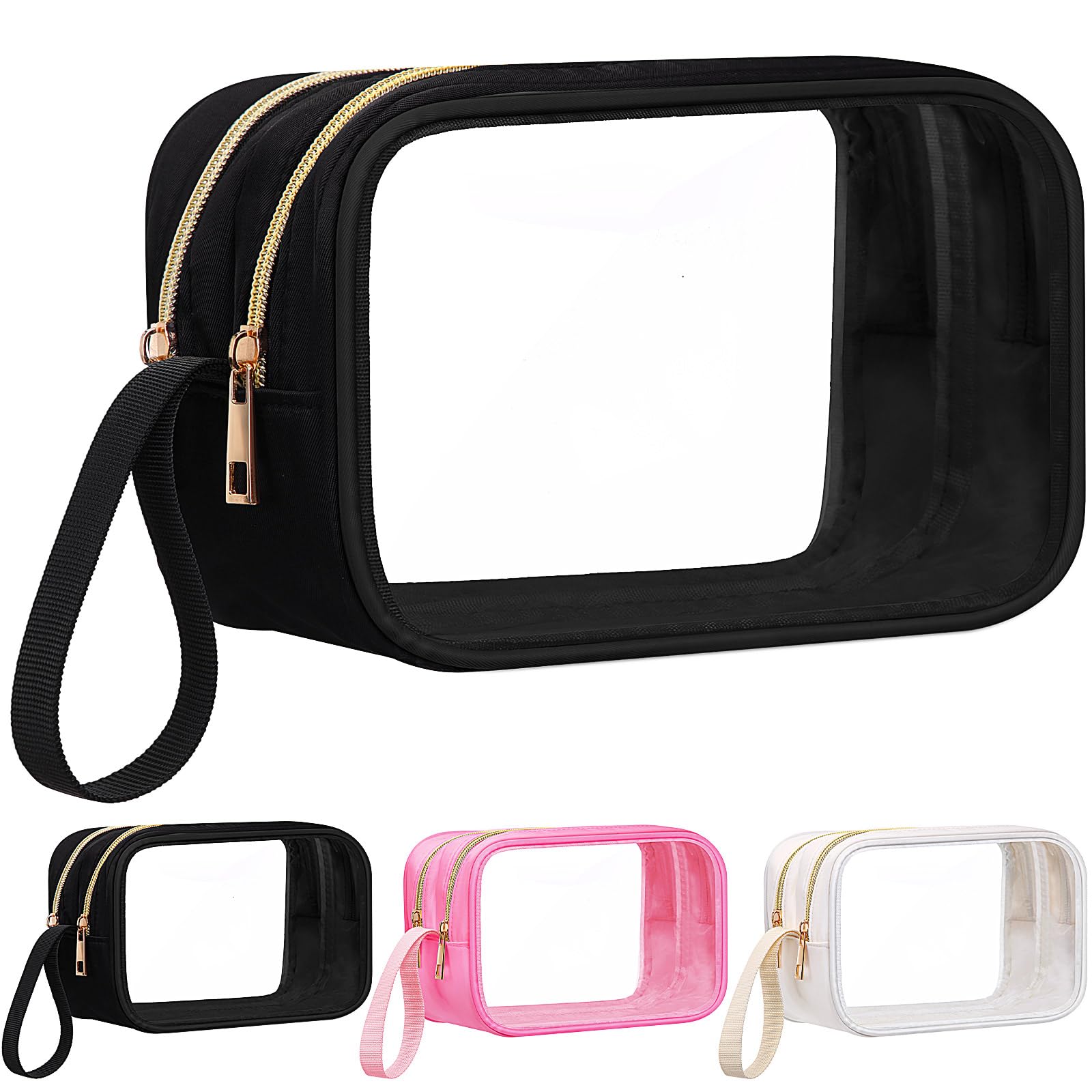 Weewooday Clear Makeup Bag Double Layer Sided Cosmetic Bag Waterproof Travel Toiletry Case with Zipper Portable Makeup Pouch with Handle(Black)