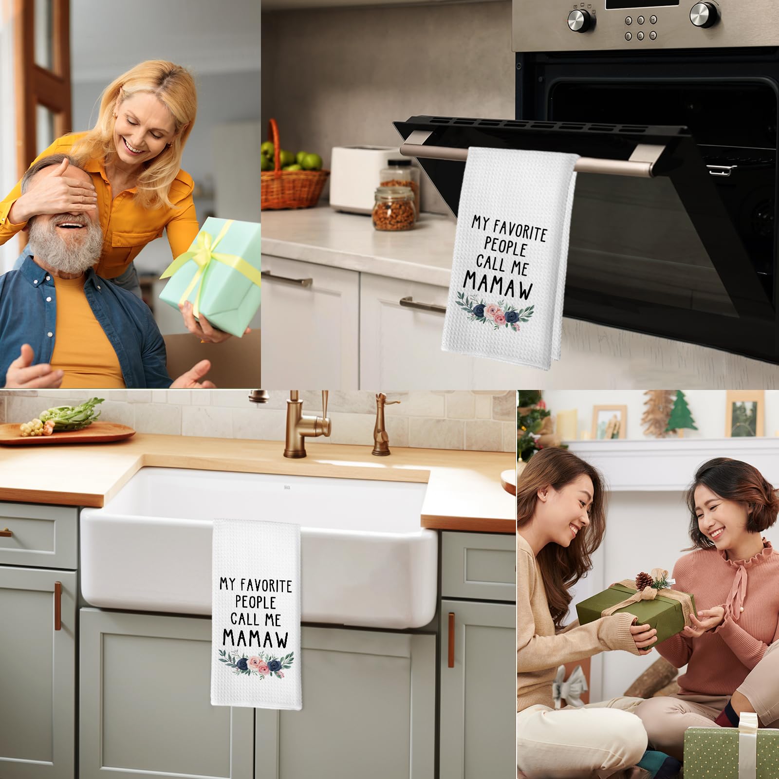 Mamaw Mothers Day Christmas Birthday Gifts Kitchen Towels for Grandma from Grandkids, My Favorite People Call Me Mamaw Dish Towel, Best Grandma Gift Hand Tea Towels for Bathroom, 16x24 Inch