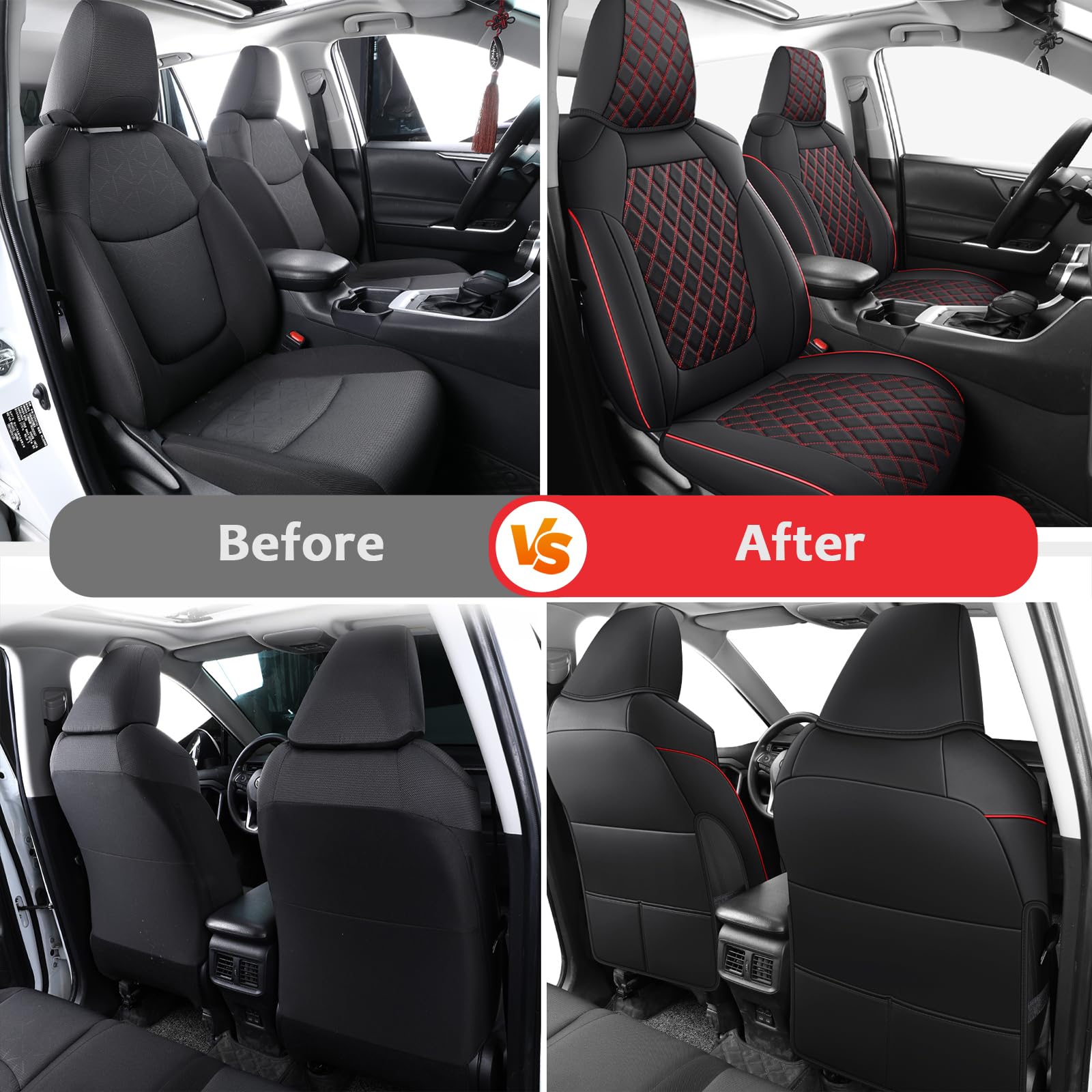 MIROZO Car Seat Covers for Toyota Rav4, Leather Rav4 Seat Covers Compatible with 2019 2020 2021 2022 2023 2024 2025 Toyota RAV4 Hybrid LE XLE Limited Seat Cover Full Set(Black and Red)