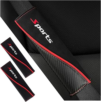 2 Pieces Leather Car Safety Seatbelt Cover Pads, Car Seat Belt Cover Carbon Fiber Leather Protection, Seat Belt Protector Automobile Interior Accessories Compatible with CarsSports