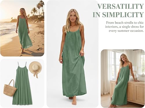 Générique Backless Lounge Dress – Casual Sleeveless Dress Women's Chic and Elegant Summer Pretty Boheme Beach Rode Cami House Dress for Women Soft Loose Fit Dresses Cotton Gauze for Beach Vacation - 3