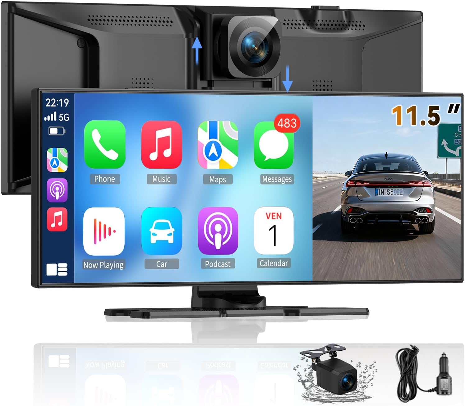 Wireless A-pple Carplay Screen for Car, Largest 11.5'' Carplay & Android Auto Car Stereo Touchscreen with 4K Dash Cam and 1080P Backup Camera,Voice Control/GPS Navigation/Mirror Link/Bluetooth/AUX/FM