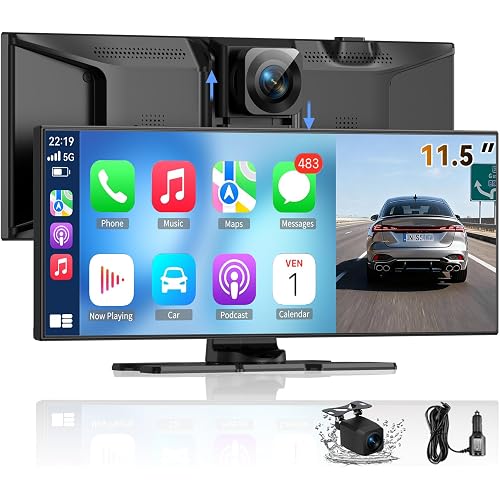 Wireless A-pple Carplay Screen for Car, Largest 11.5'' Carplay & Android Auto Car Stereo Touchscreen with 4K Dash Cam and 1080P Backup Camera,Voice Control/GPS Navigation/Mirror Link/Bluetooth/AUX/FM