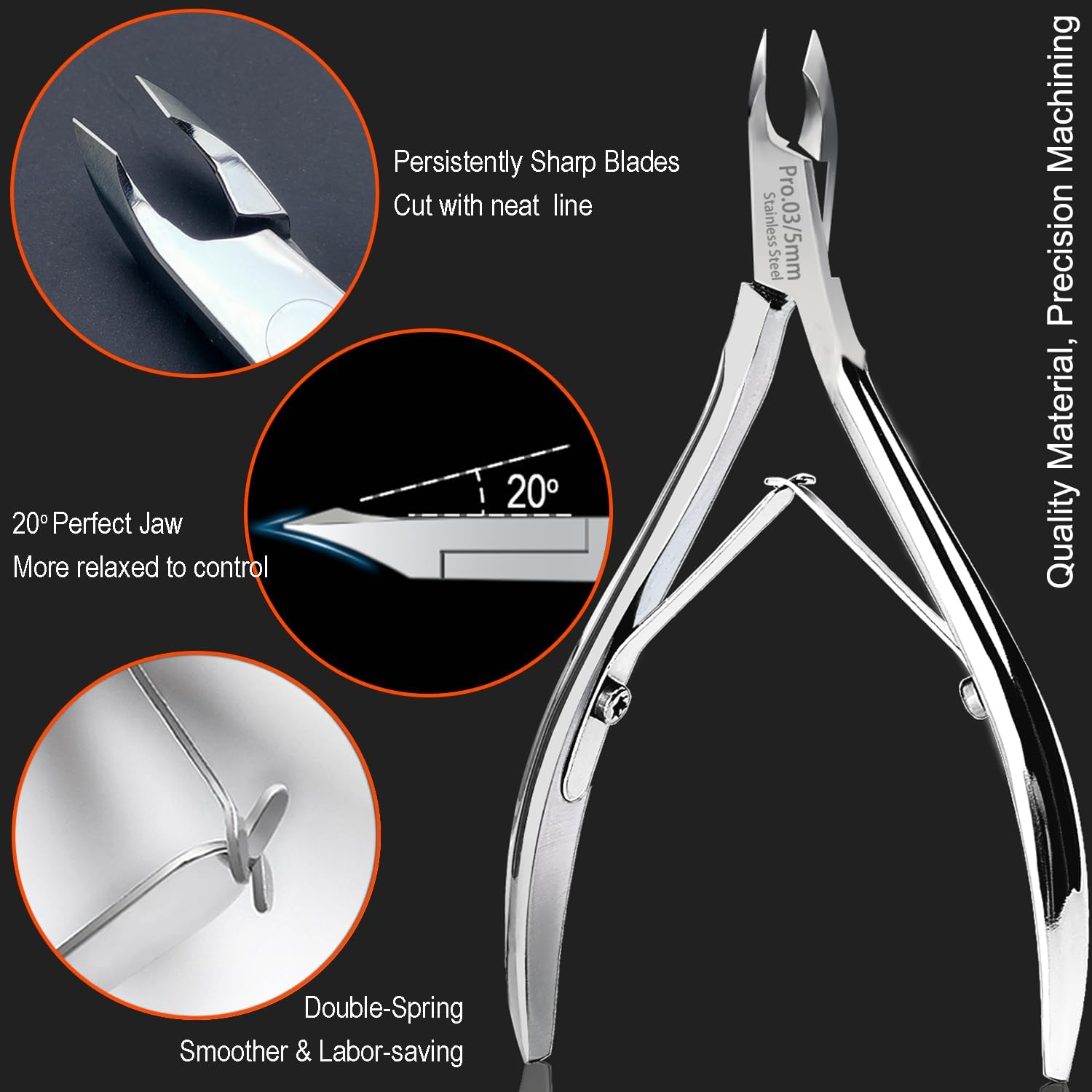 LePinko Salon-Quality Cuticle Trimmer with Pusher, 5mm Jaw, Golden