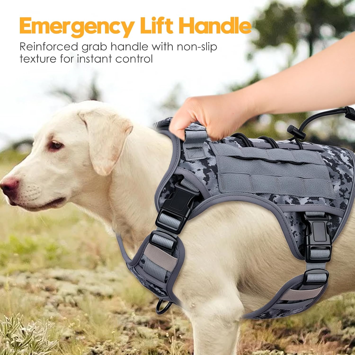 Heavy-Duty Tactical Dog Harness for Large Dogs, No Pull Adjustable Reflective Pet Vest with Molle System, K9 Military-Grade Control for Service Training, Outdoor & 10+ Breeds, Gray Camo, XX-Large