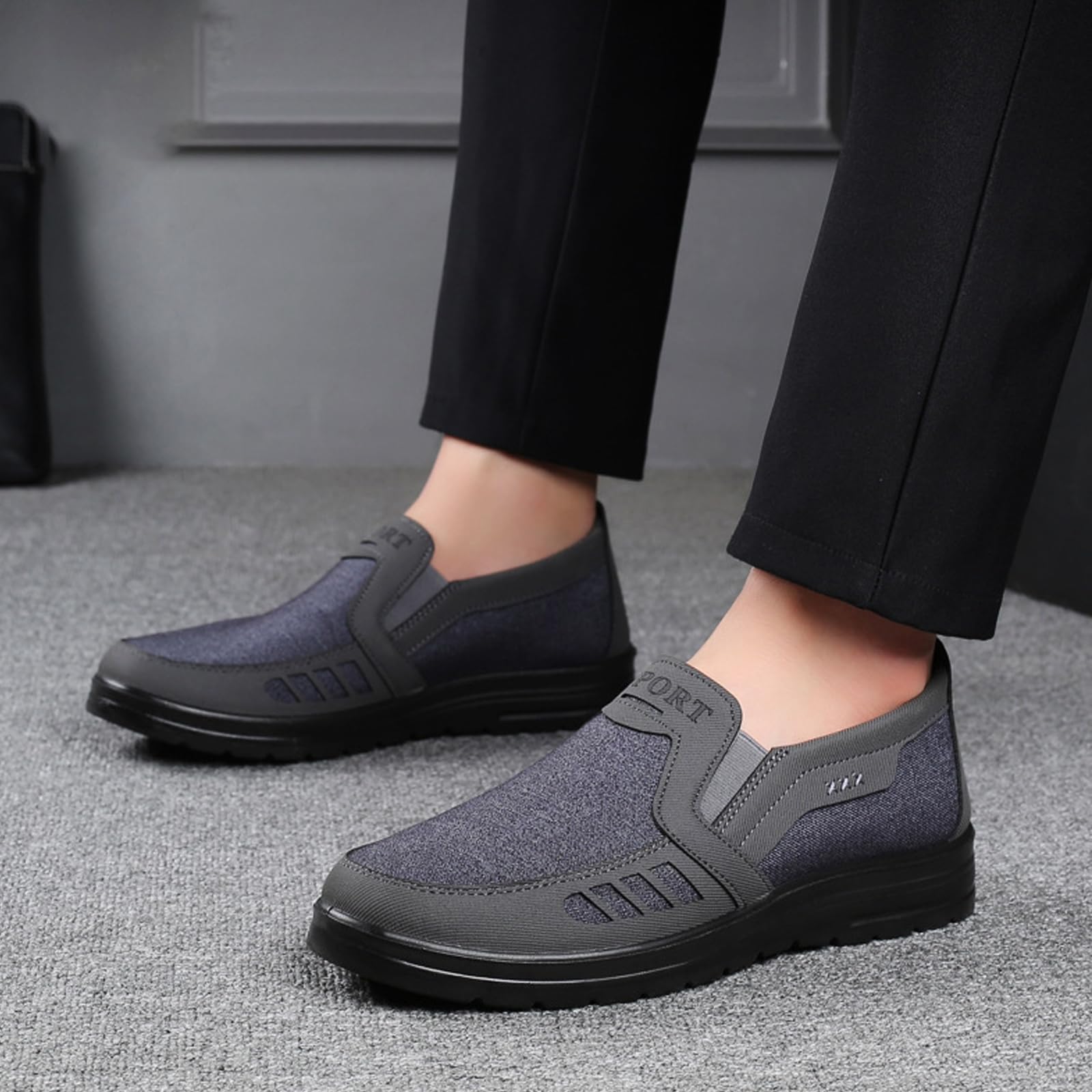 Męskie buty do chodzenia, wygodne, lekkie, oddychające tenisówki o swobodnym kroju, wsuwane buty na co dzień, oddychający i lekki materiał (Dark Grey US 8.5)