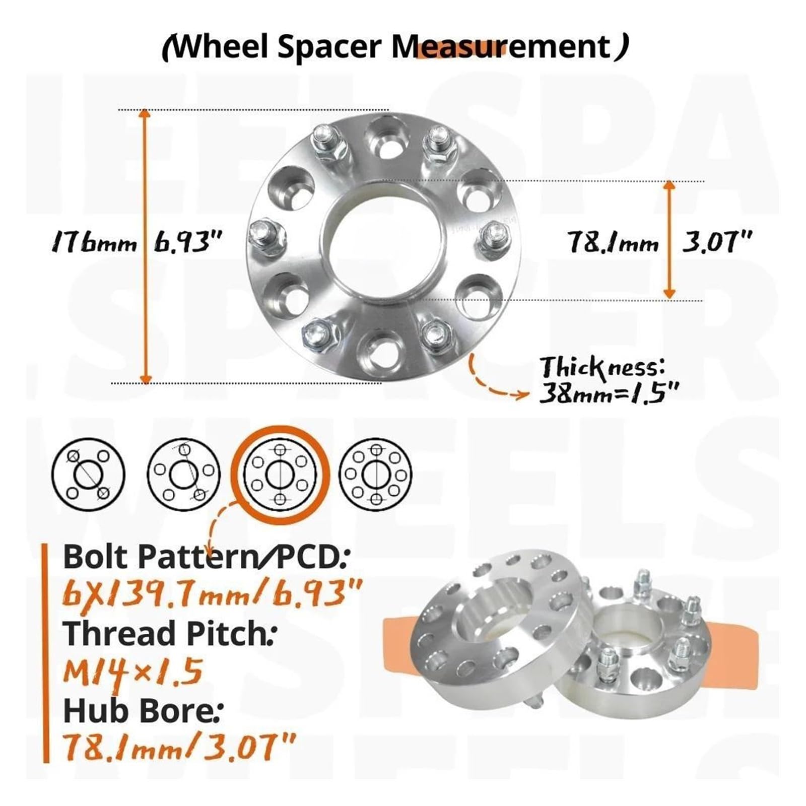 Adattatore per distanziali ruota auto 8 MILLIMETRI/1.5 "PCD 6X139.7 Foro del Mozzo 78.1 MILLIMETRI M14X1. per Chevrolet per Suburban per GMC per Yukon per Sierra
