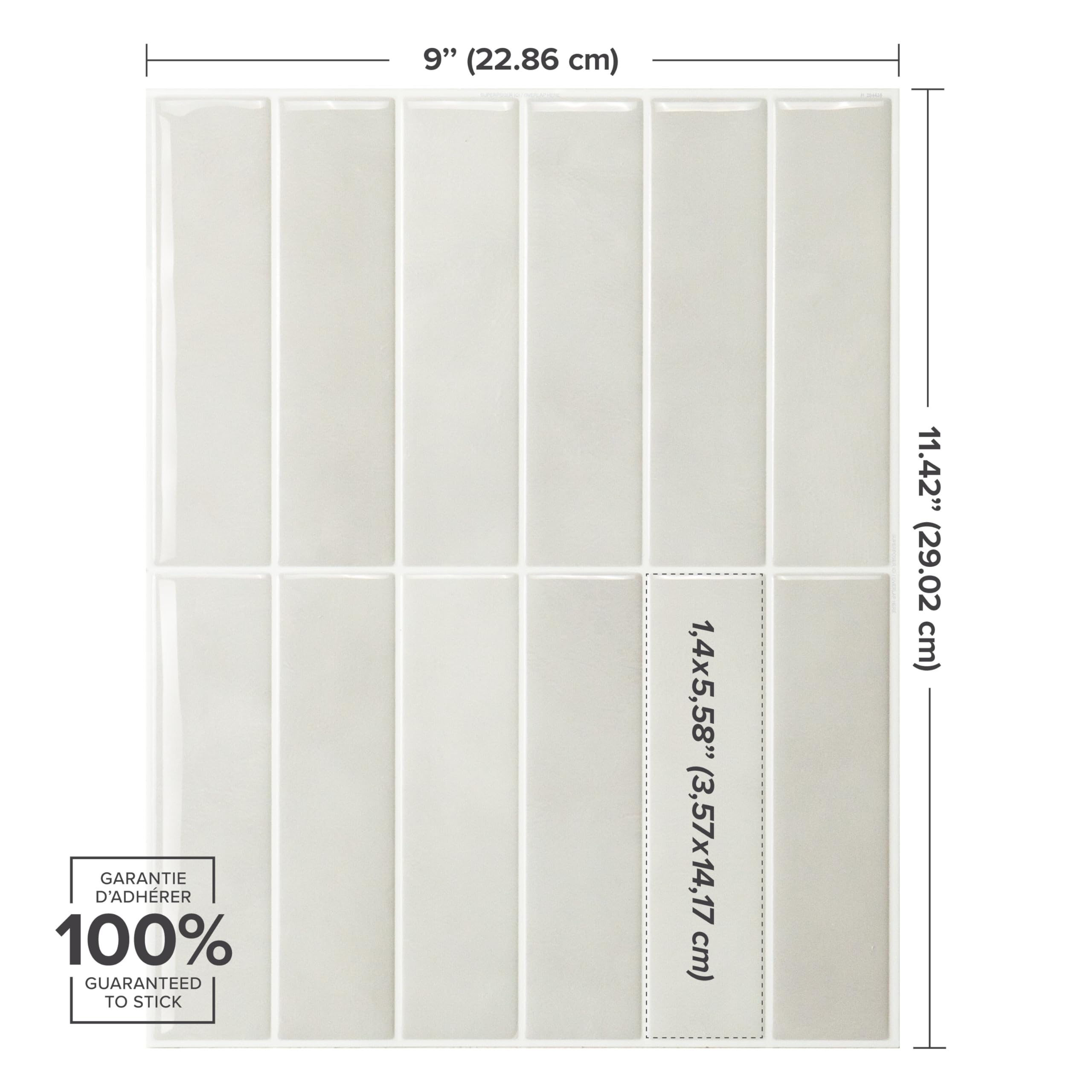 Smart Tiles Crédence adhésive pour cuisine et salle de bain, sticker carrelage mural, carreaux blanc-gris autocollants, lot de 5 feuilles, 29 x 22.86 cm