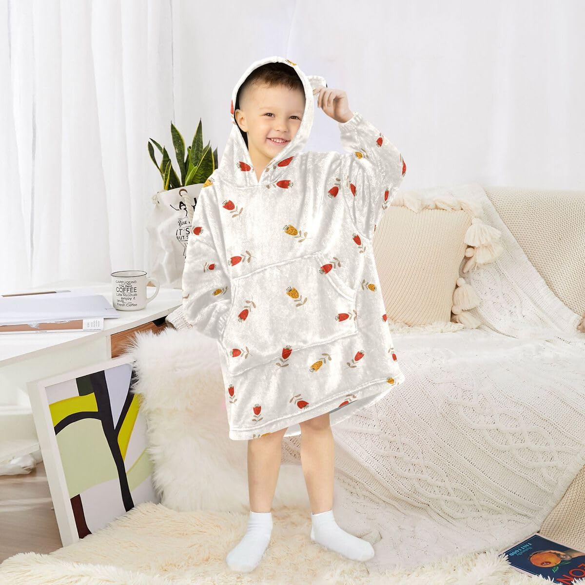 Kolorowe kwiaty dziecięcy koc do noszenia bluza z kapturem oversize bluza koc sweter wiosna kwiatowy dla chłopców dziewcząt w wieku 3-14 lat