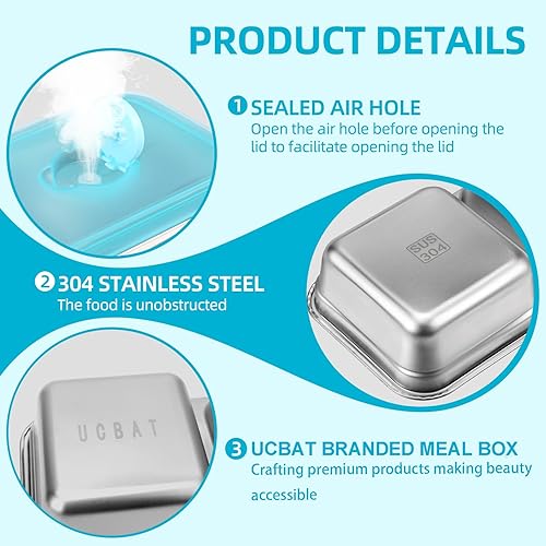 Miniatura 3 de Recipientes de Acero Inoxidable para Snacks con Tapas, Paquete de 2 Loncheras Reutilizables Grab and Go de 2 Compartimentos para Viajes y Campamento