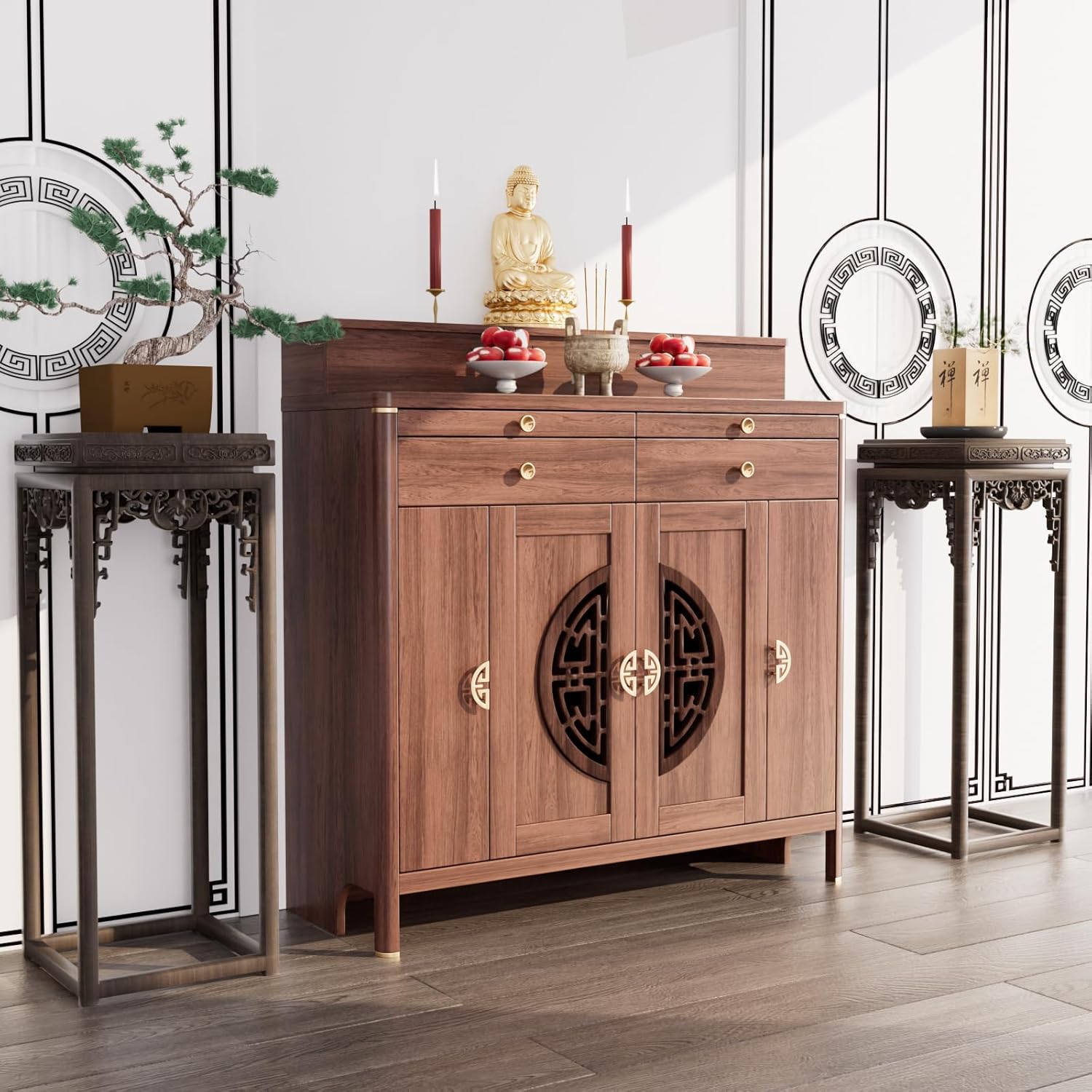 Personal Shrine Altar Table, Buddhist Altar De Muertos De Madera, Solid Wood Meditation Prayer Table, Buddha Niche Shrine Tables, Chinese Offering Tables Pooja Shrine (Walnut, 46.5in, Wood)