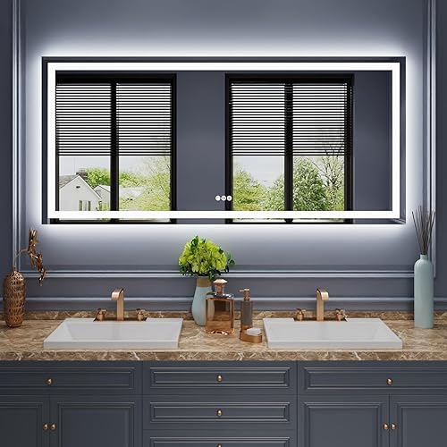 Miniatura 64 de Amorho - Espejo de pared para tocador de baño, de 20x28 pulgadas, con luz LED delantera y luz trasera, espejos de montaje en pared regulables sin