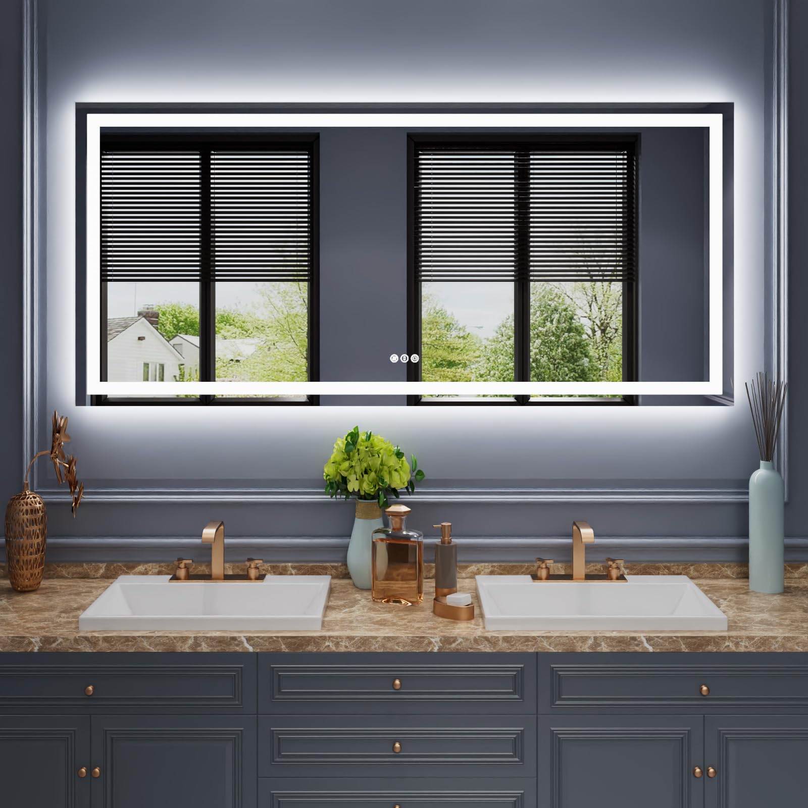 Amorho LED Bathroom Mirror 68"x 36" with Front and Backlight, Stepless Dimmable Vanity Mirrors with Anti-Fog, Shatter-Proof, Memory, 3 Colors, Large Lighted Mirrors for Wall