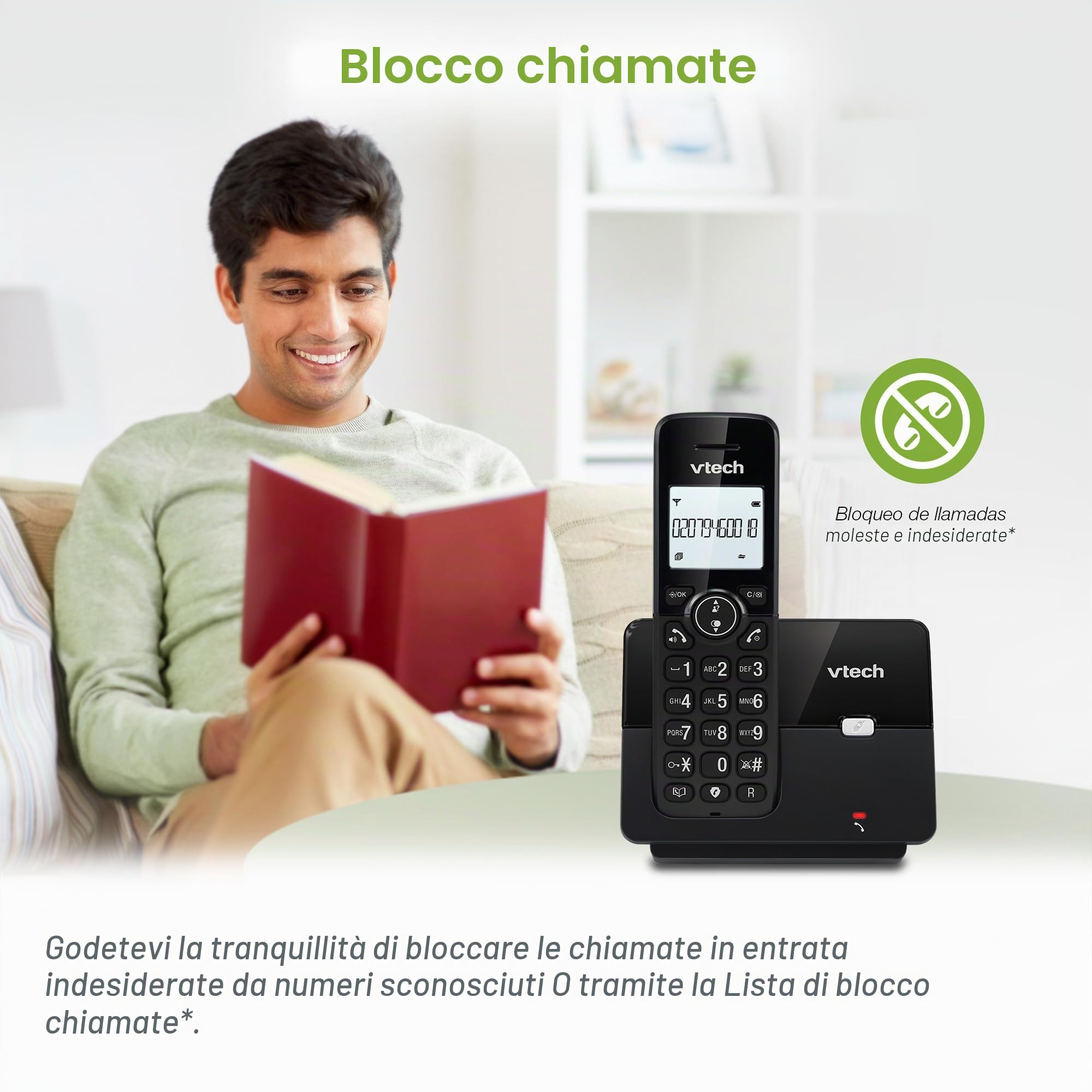 VTech CS2001 - Telefono cordless casa Duo, telefono fisso senza fili DECT facile da usare, ascolto extra forte, blocco chiamate in vivavoce, identificatore di chiamate, display retroilluminato, nero