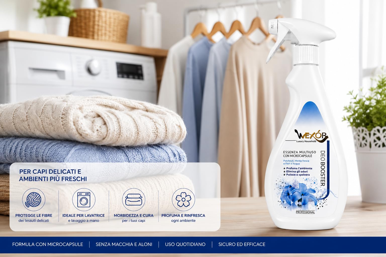 WEXÓR Deo Booster Essenza Multiuso Spray Profumatore Tessuti e Ambienti Patchouli e Menta Fresca 2x750ml