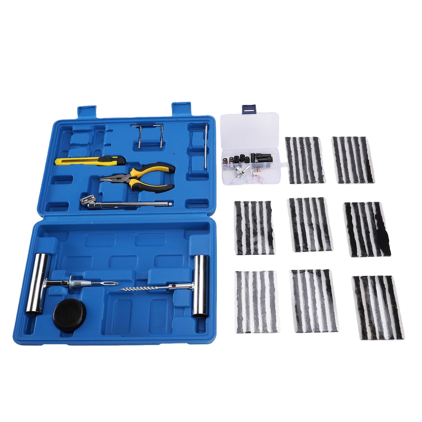 Kit di Riparazione Pneumatici, Kit di Riparazione Tappi per Pneumatici Moto, Set di per Auto con Custodia Blu e Strumenti in Acciaio al Cromo Vanadio per Auto, SUV,