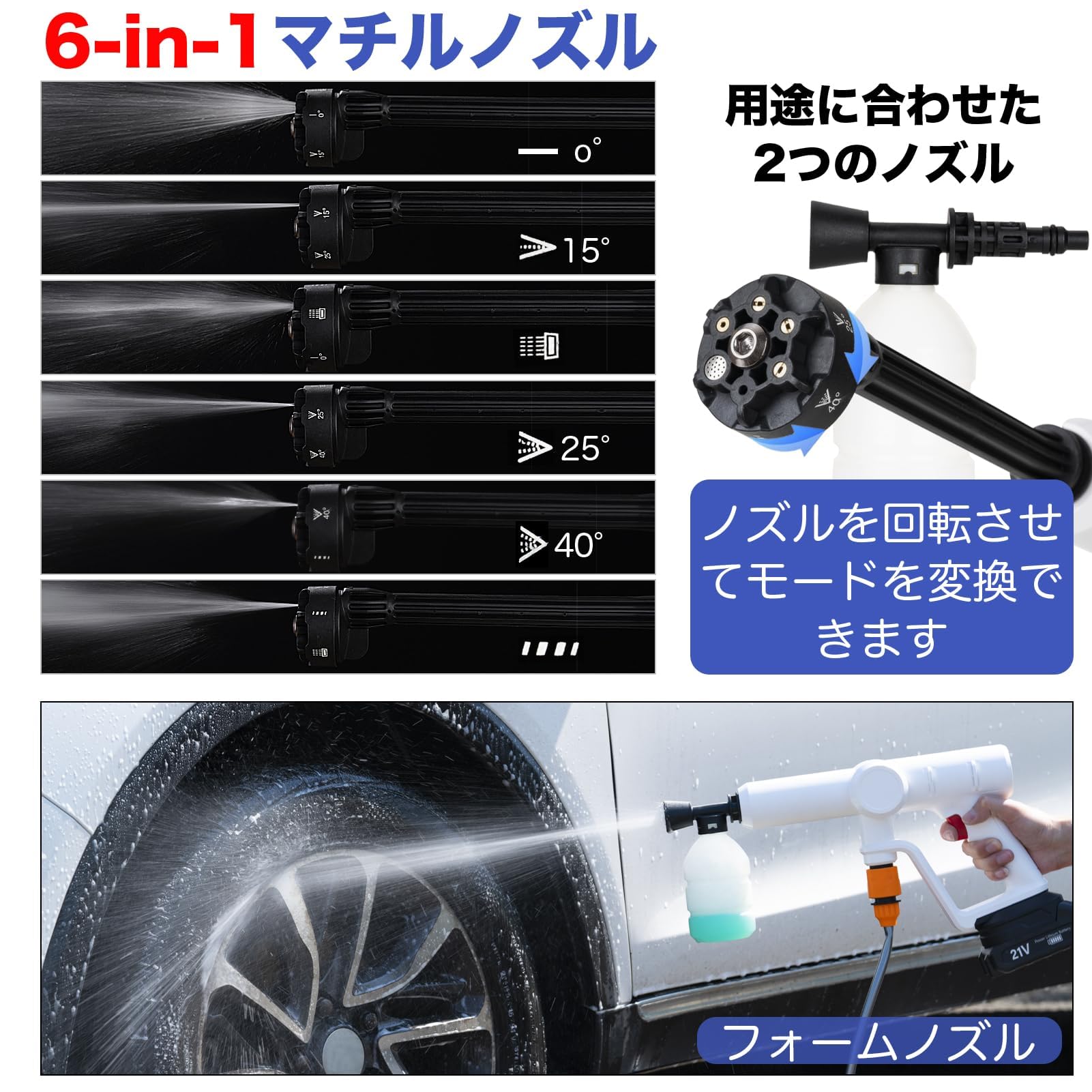 Amazon | 高圧洗浄機 コードレス 充電式 6MPa 10000mAhバッテリー 