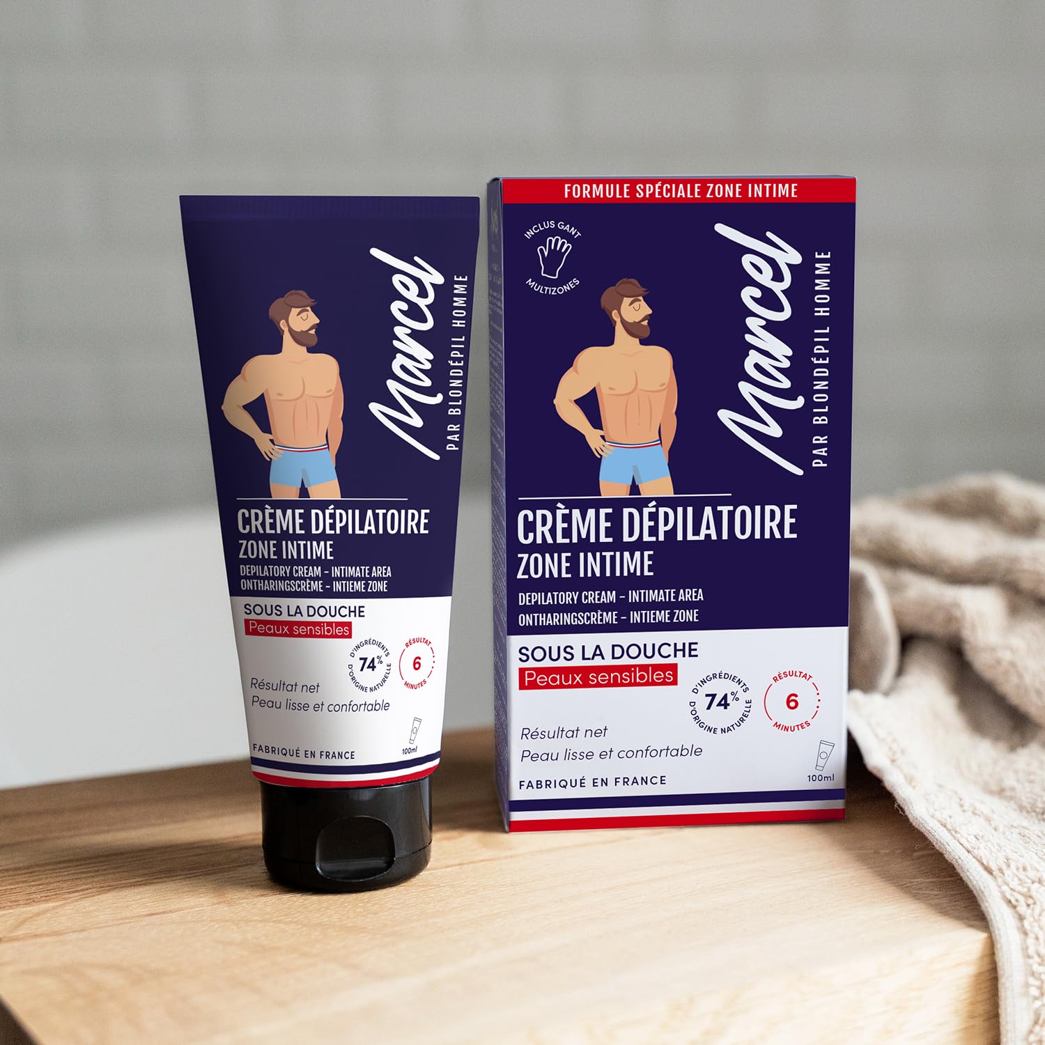 Marcel par Blondépil Homme - Lot de 5 (dont 1 offerte) - Creme depilatoire homme sous la douche, Zone Intime, Rapide et Efficace, Adaptée à tous les types de peaux, Made in France