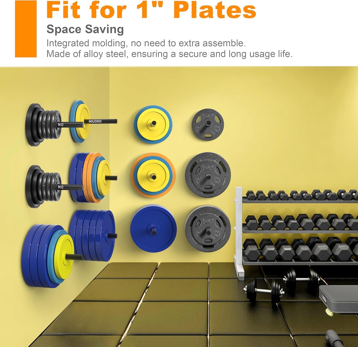 TYB Wall Mounted Weight Plate Storage Rack, Black Steel Home Gym Organizer, Barbell Plate Holder with Mounting Hardware (1-inch-4 PACK) 2