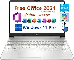 HP Laptop empresarial de 15,6 polegadas, Microsoft Office 2021 gratuito com licença vitalícia, tela sensível ao toque HD, Intel 6-Core i3-1215U 4,4 GHz, 16 GB de RAM, SSD PCIe de 512 GB, bateria de