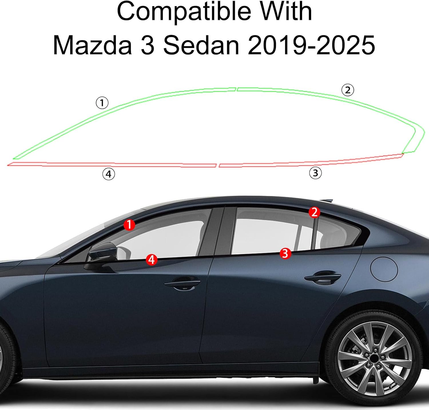 Stainless Steel Window Trim Chrome Delete for Mazda 3 Sedan 2019-2025 Black Window Trim Blackout Kit 29-25 Mazda 3 Sedan