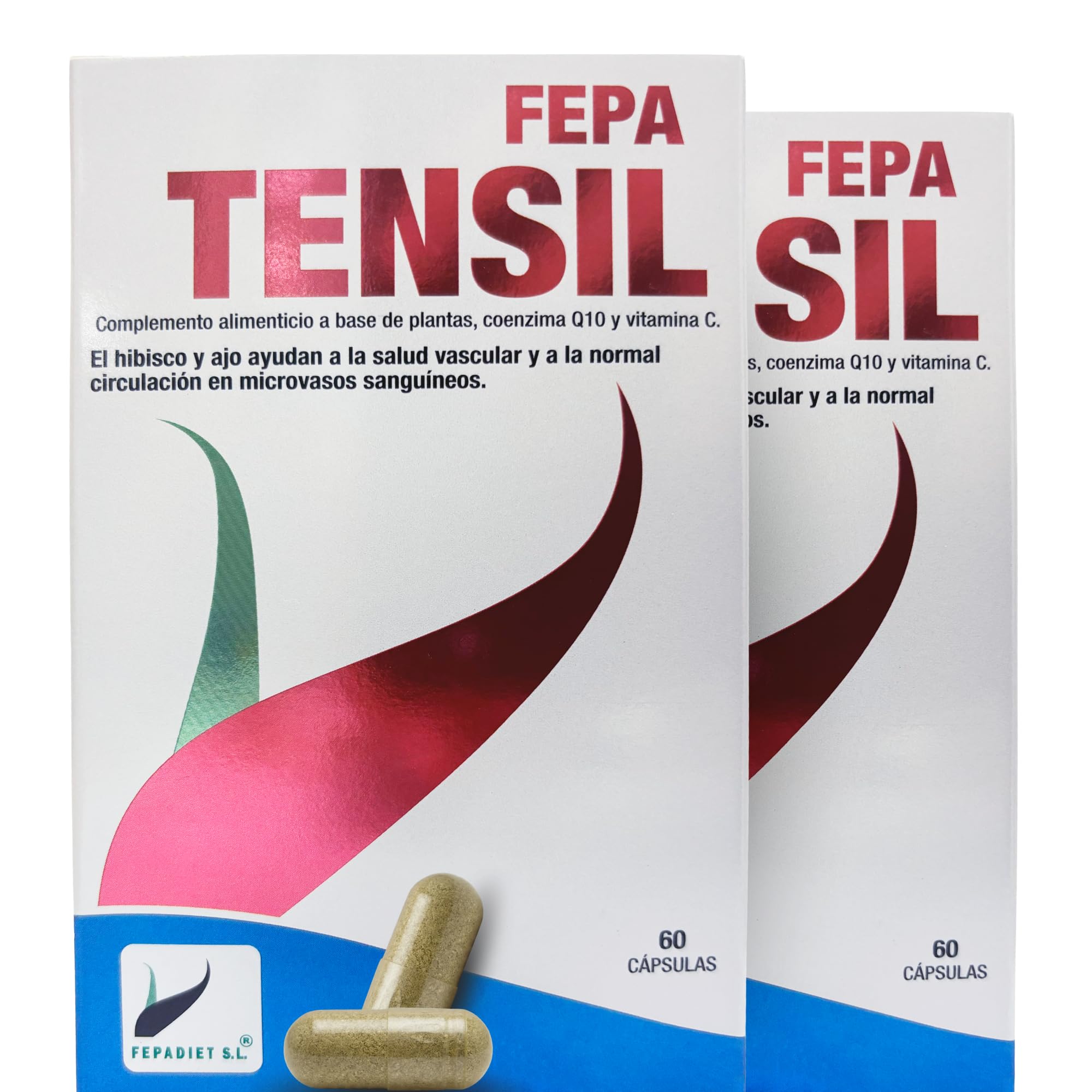 FEPA Tensil – 60 Cápsulas Pack de 2 – Vitamina C con Hibisco, Ajo y Coenzima Q10 – Complemento Alimenticio en Cápsulas para Apoyo Circulatorio y Bienestar Cardiovascular – Fepadiet