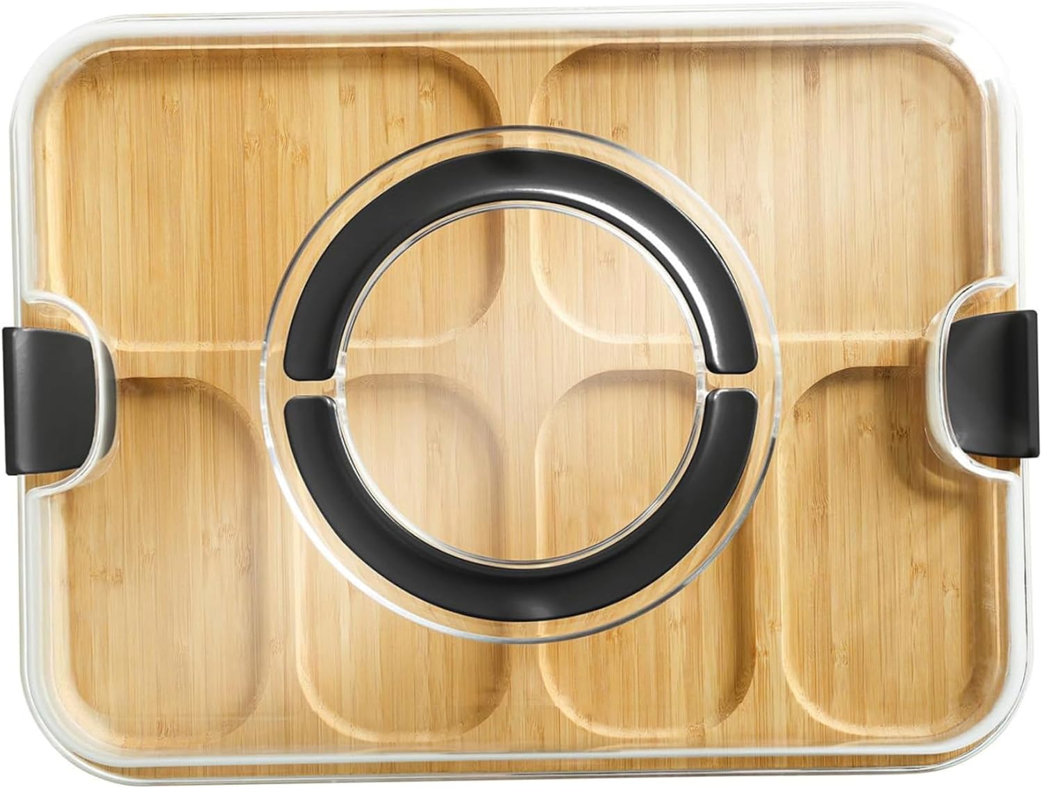 Charcuterie Board with Lid Bamboo Charcuterie Boards with Clear Lid Handles 6 Compartments Serving Tray for Kitchen Food Snack, Décoration intérieure