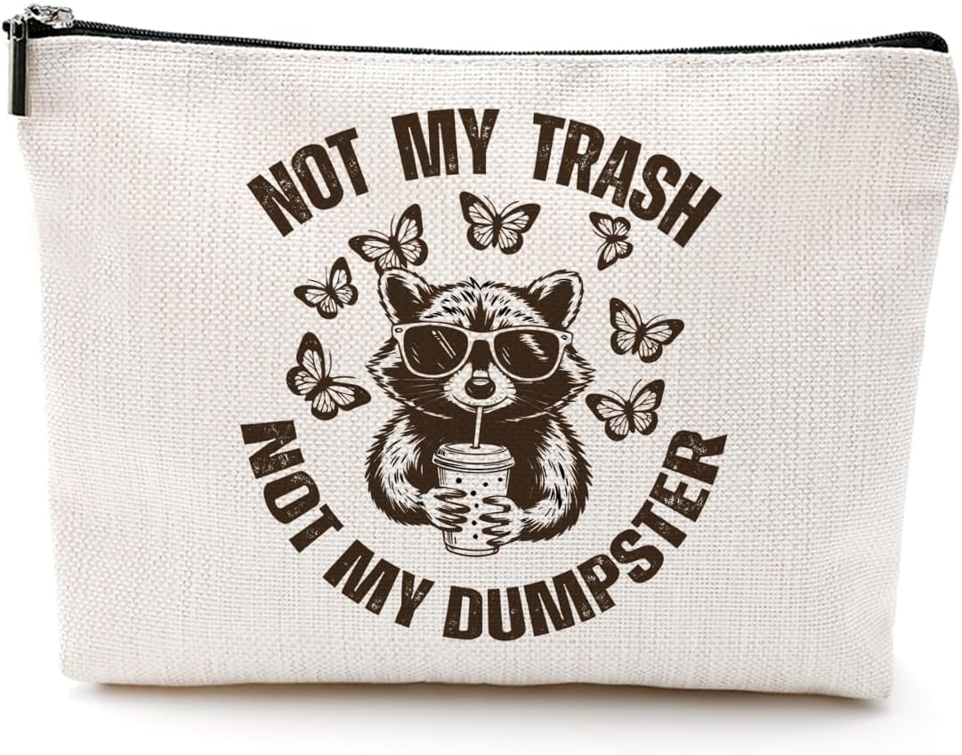 Funny Raccoon Gifts Makeup Bag Cosmetic Bag Sassy Retro Butterfly Cute Raccoon Aesthetic Travel Toiletry Makeup Pouch Gifts for Women Friend Daughter Coworker Birthday Christmas Friendship