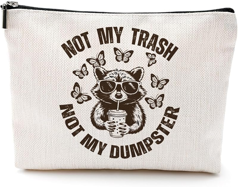 Necessaire de maquiagem EEooooX Funny Raccoon 0726 com zíper, algodão e linho, 25,4 cm x 17,78 cm x 17,78 cm