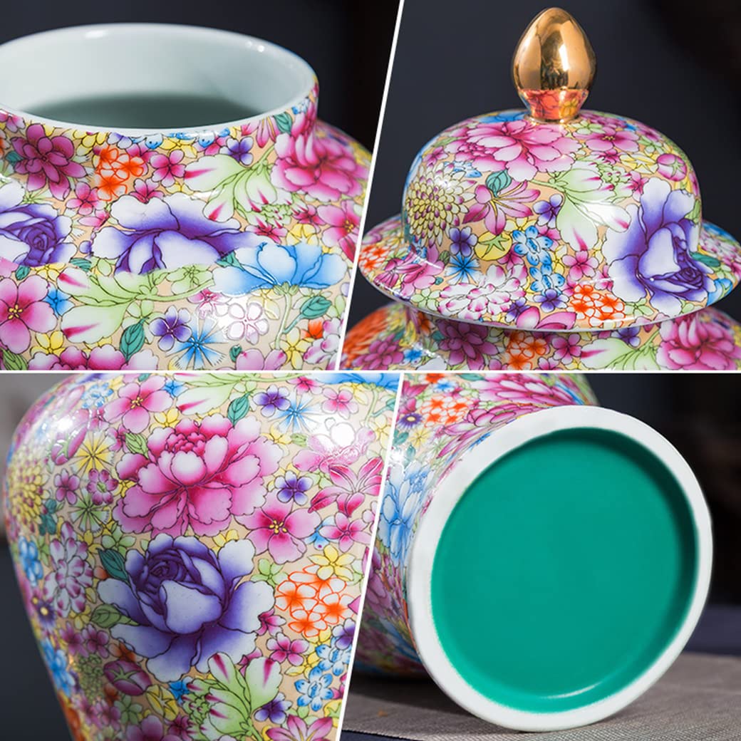 Ceramiczny, kolorowy, emaliowany, antyczny wazon na imbir, do wystroju domu, ceramiczny wazon na imbir w stylu chińskim z pokrywką, tradycyjny chiński wazon na suszone kwiaty