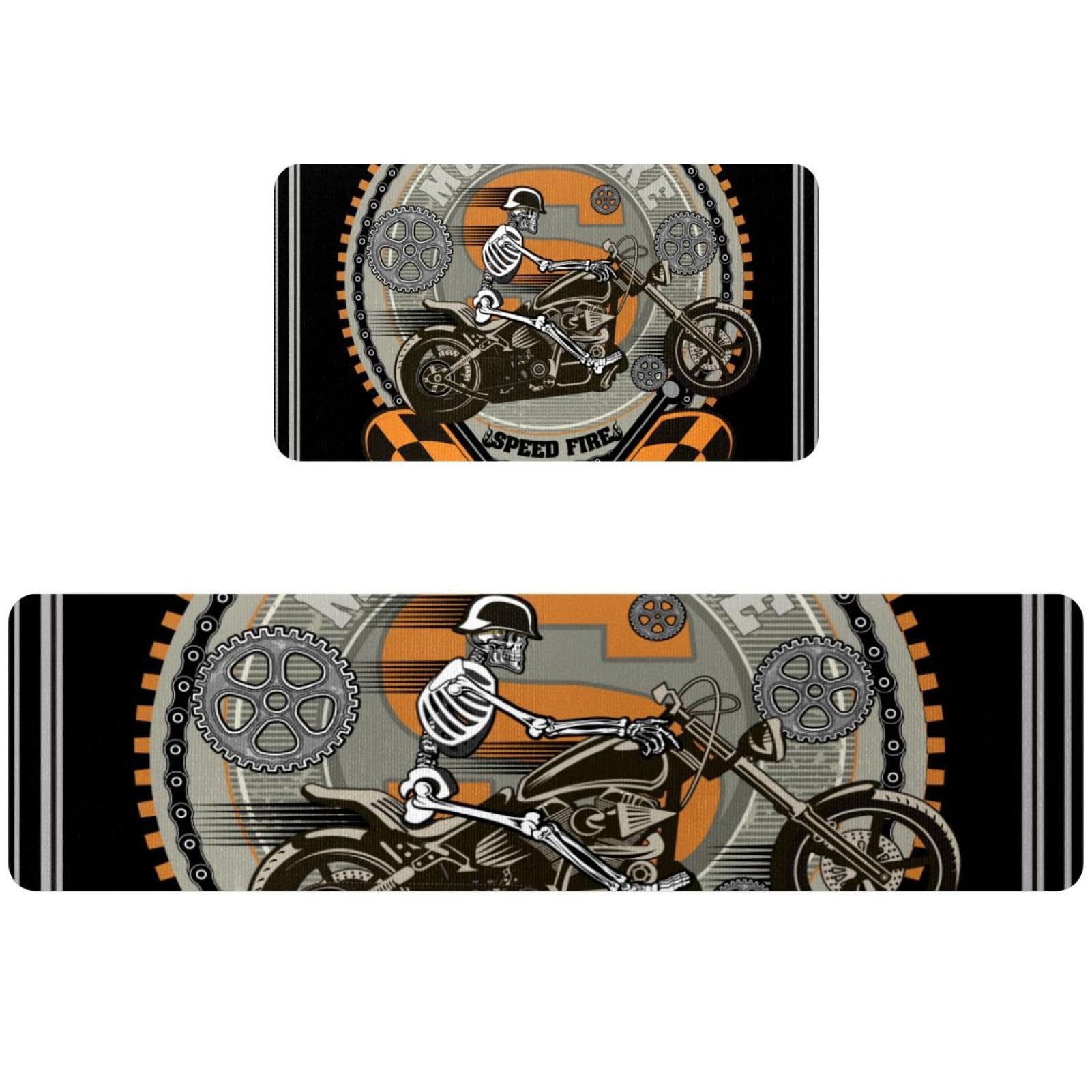 Tapis de couloir et cuisine motif squelette moto pour une décoration rock et moderne