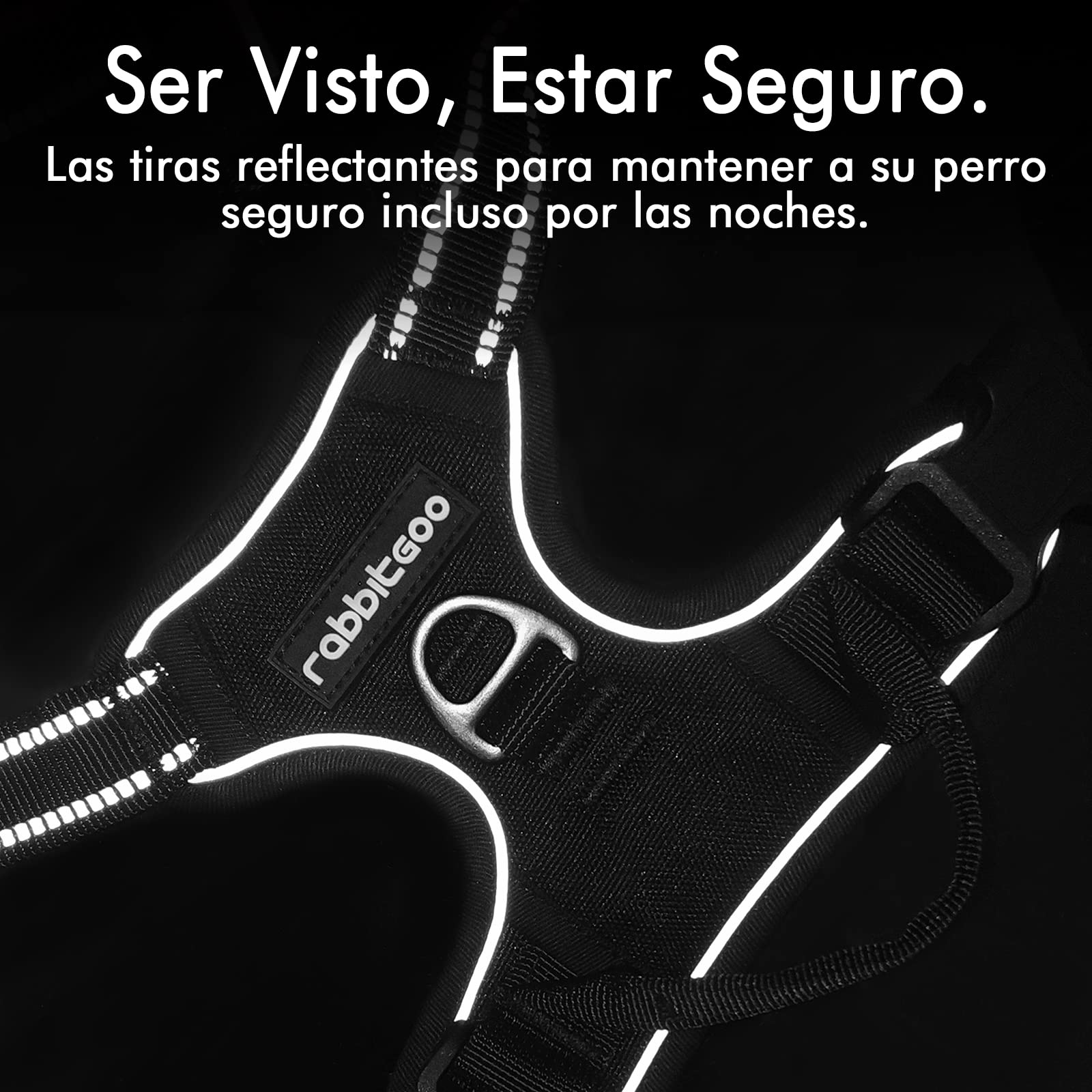 rabbitgoo Arnes Perro Grande Mediano Pequeño Arnés Pecho Antitirones Perros Coche con Lineas Reflecantes Cómodo Transpirable Chaleco Acolchado Ajustable para Adiesreamiento Correr Negro Tamaño Grande