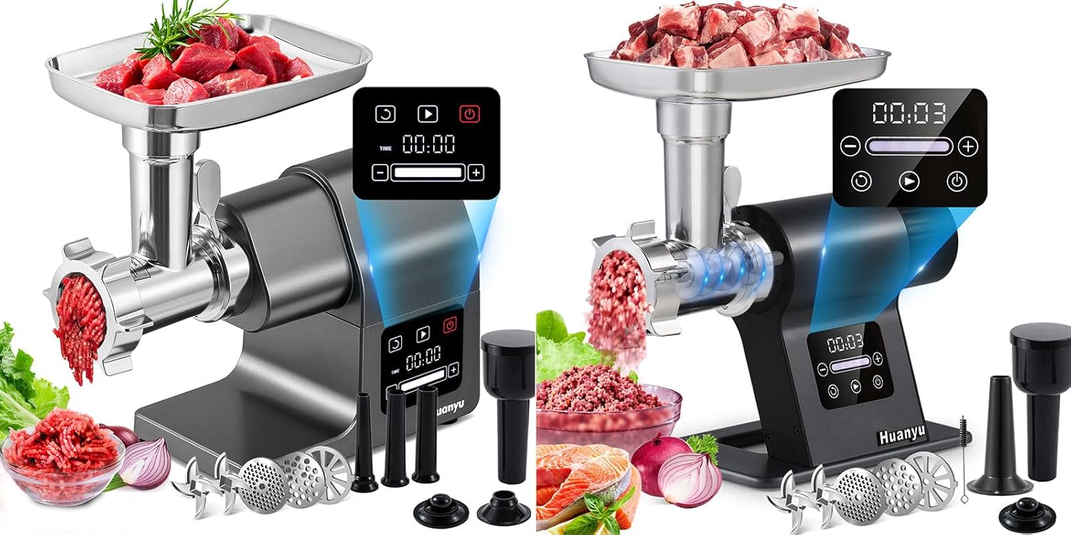 Huanyu Electric Meat Grinder 2000W Max Power Heavy Duty with Touchscreen and Huanyu 2000W Heavy Duty Electric Meat Grinder for Bone and Game Meat Bundle