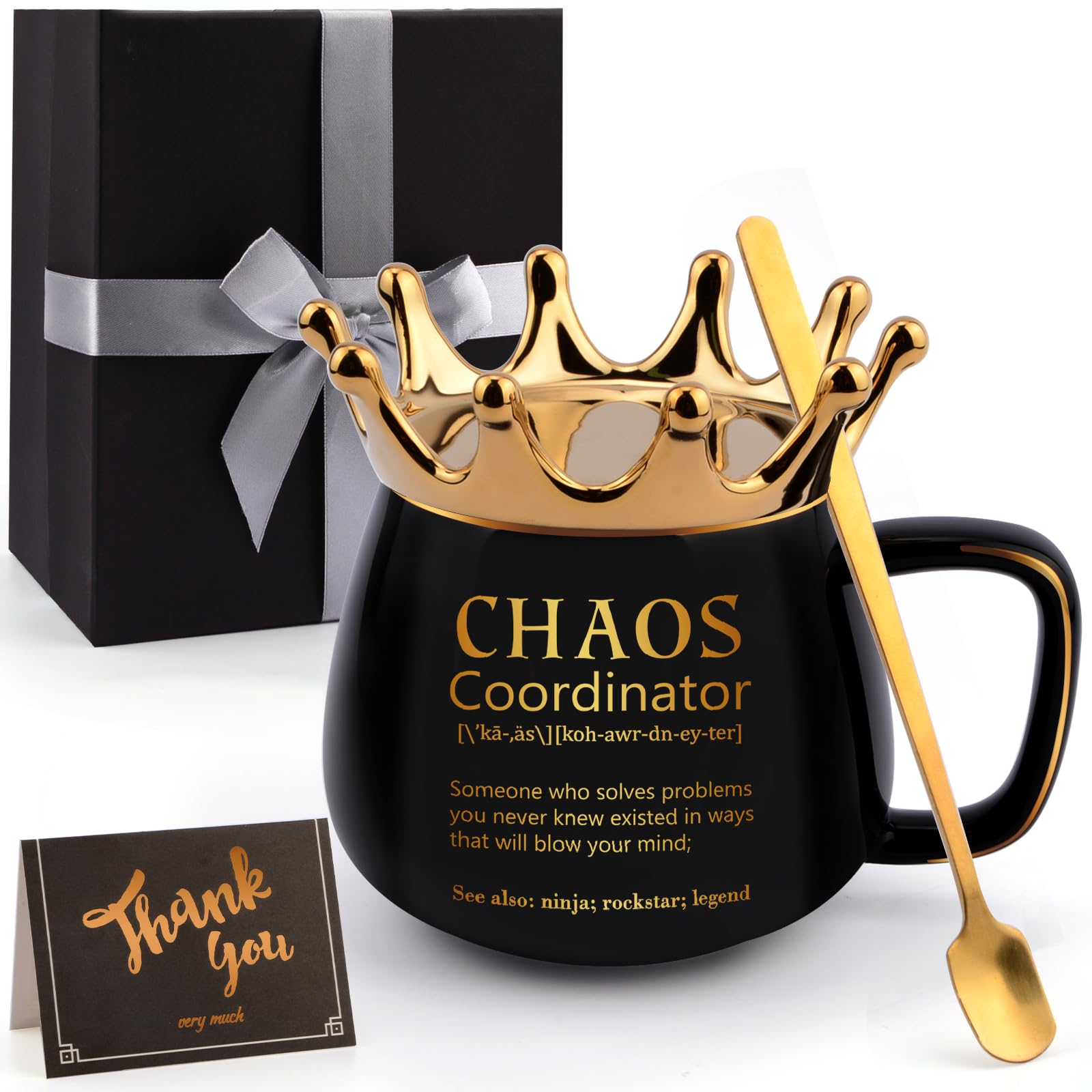 Chaos Coordinator Gifts for Women Boss, Thank You Gifts, Mothers Day Gifts for Mom, Unique Birthday Appreciation Gifts for Boss Coworker Teacher Friends Employee, 12 Oz Crown Coffee Mug
