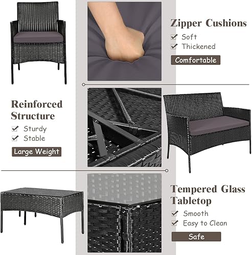 Miniatura 7 de Tangkula - Juego de muebles de patio de 8 piezas, juego de conversación de mimbre para exterior con mesa de vidrio templado, juego de sofá de ratán