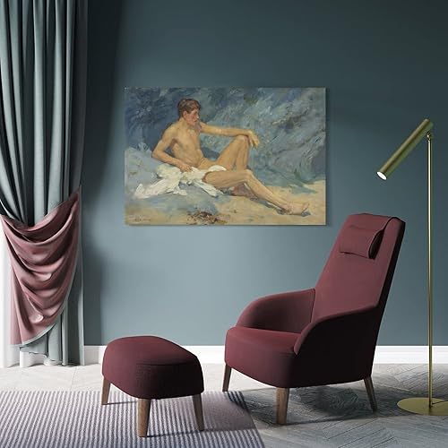 Miniatura 4 de Henry Scott Tuke - Póster decorativo para pared, diseño de nude, reclinable, sobre rocas, para sala de estar, dormitorio, 16 x 24 pulgadas