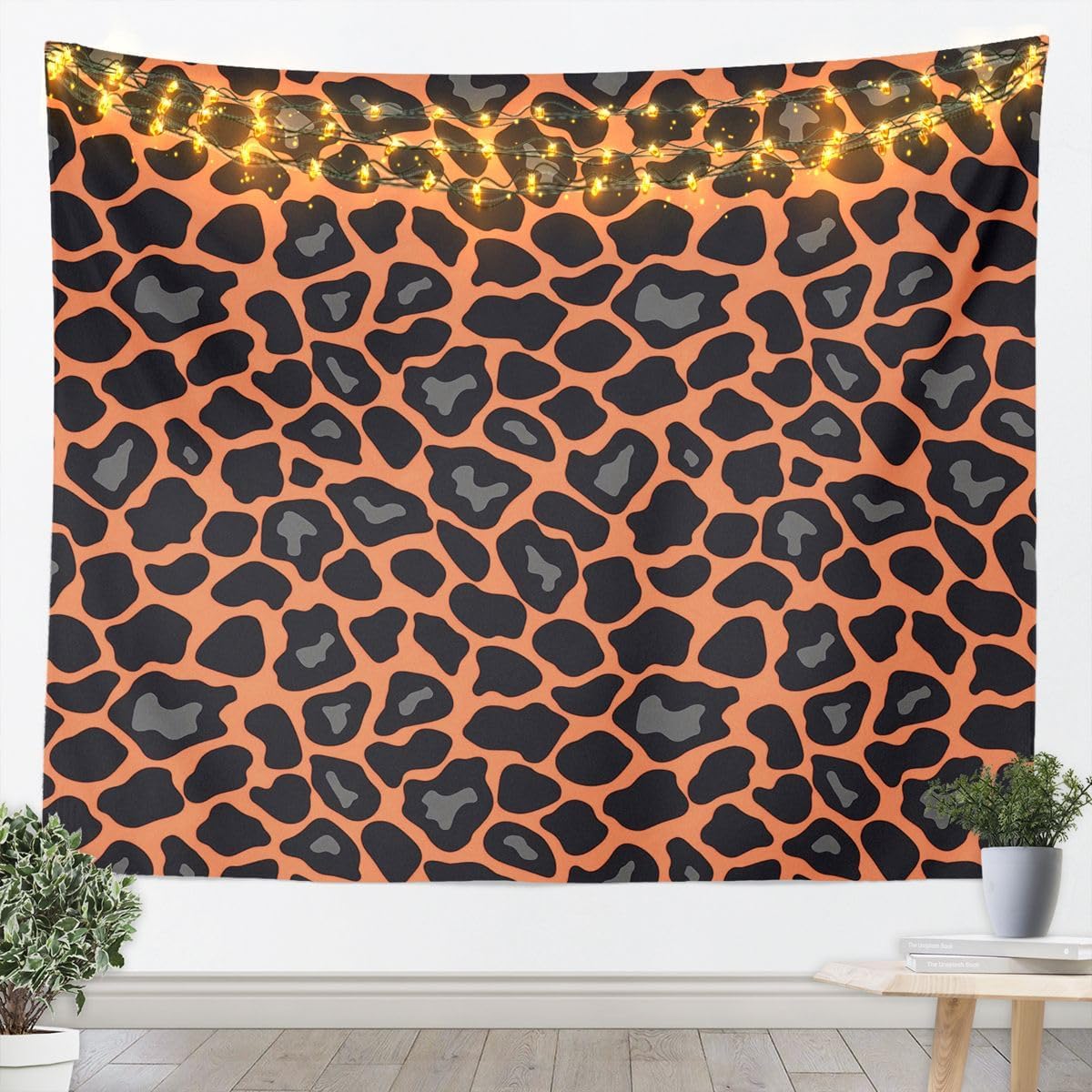 Feelyou Orange Leopard Print Tapestry Cheetah Wall Art for Living Room Bedroom Safari Wall Hanging Blanket Luxury Home Decor Medium 59"x59"