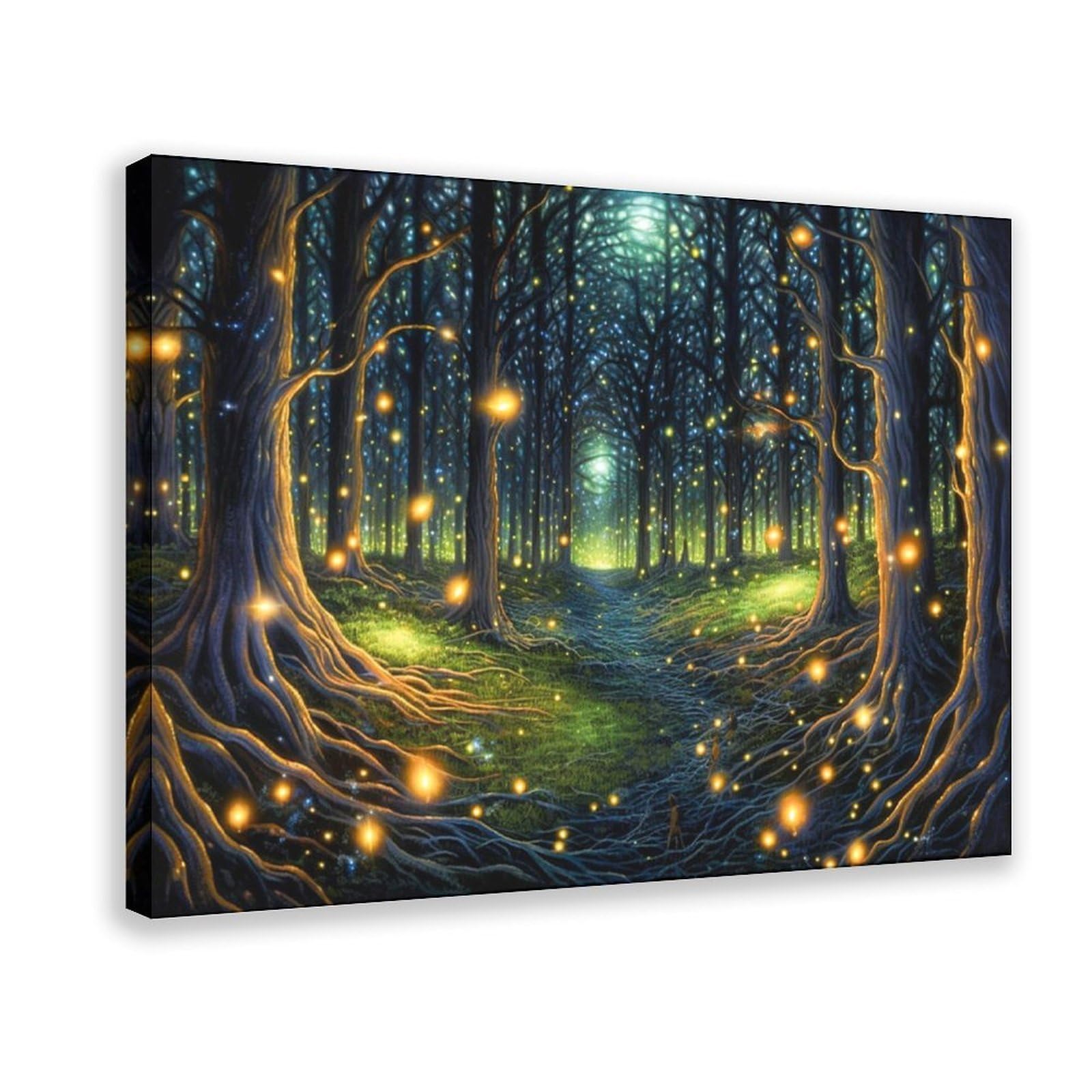 Bareronor Fireflies Forest Poster Canvas Poster Bedroom Decor Landscape Office Room Decor Gift 12" L X 18" W