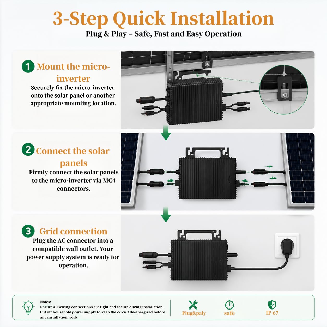 Micro-inverter 1200W, 2 MPPT, Inverter Solare Grid-Tie, Controllo WiFi e App, Impermeabile IP67, Cavo CA 16,4 ft, Kit Solare Plug-and-Play per Impianto Solare da Balcone