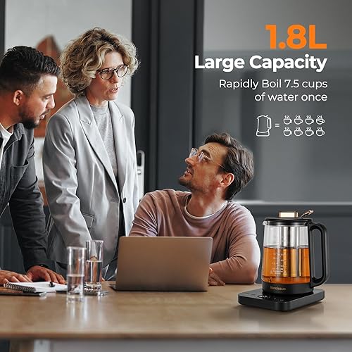 Miniatura 2 de Narcissus Hervidor Eléctrico con Control de Temperatura ±5℉, Hervidor de Té Eléctrico de Vidrio de 1.8L con Infusor Extraíble para Flores y Té de