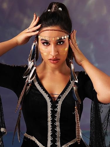 Miniatura 3 de CAKURE Diademas de plumas bohemias gitanas indias, accesorios para el cabello hippie para mujer (tipo A)