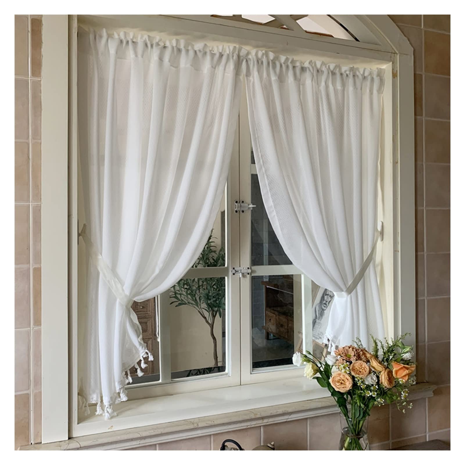 FASCINATDECO Tende Voile Semitrasprarenti Soggiorno con Linguetta Tenda Leggere Effetto Misto Lino per Camera da Letto Salotto Moderne Tende Filtranti per La Luce, 2 Pannelli (Naturale,2X 132x240 cm