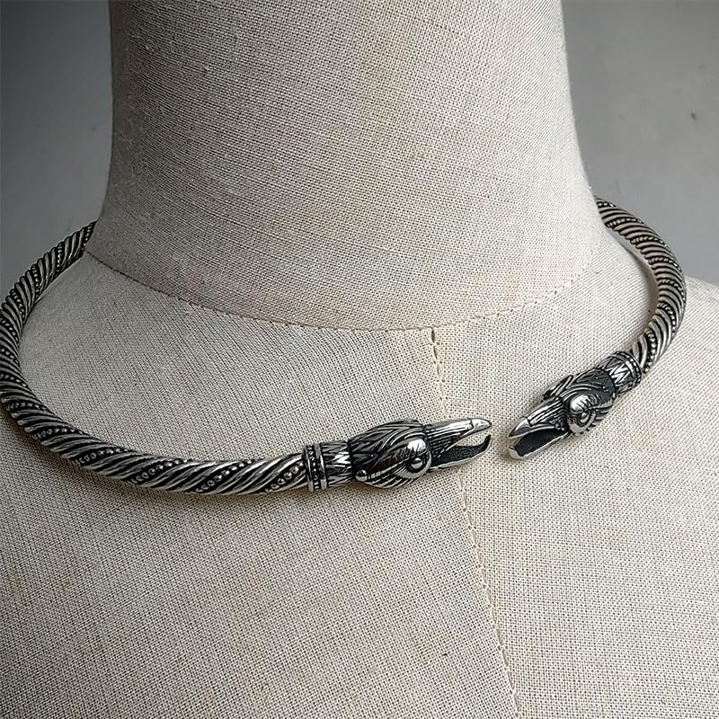 Medieval viking raven copper Necklace Traditional Celtic Torq Torque, Authentic Neckand Ancient Norse Neck Ring Viking Torc Gift Jewelry for Men Women2
