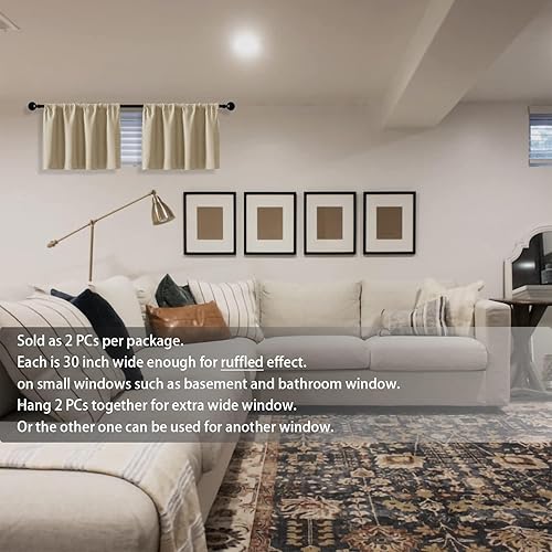 Miniatura 7 de XTMYI Cortinas pequeñas para ventana de sótano, cenefas opacas para oscurecer la habitación para sala de estar, juego de 2 unidades, beige natural