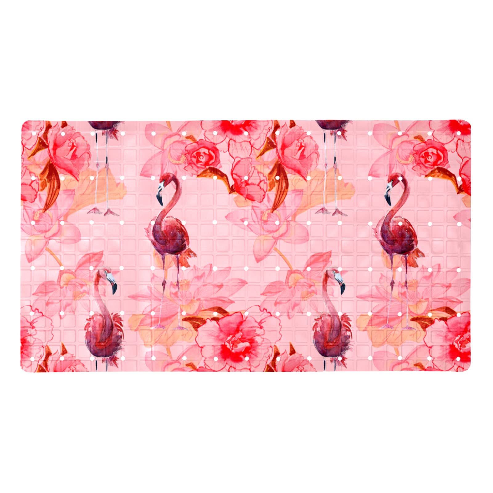 Tapis de douche antidérapant en PVC motif flamant rose avec ventouses