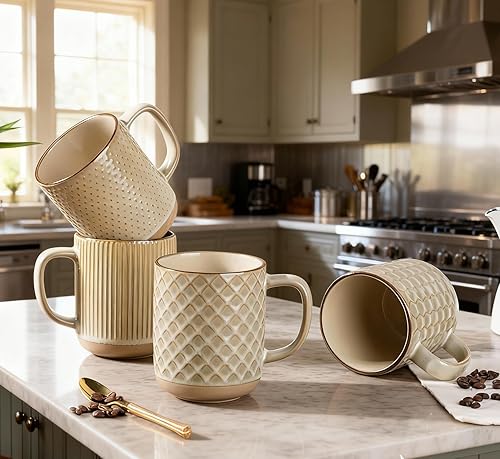 Miniatura 93 de GBHOME Tazas de café apilables de 12 onzas, tazas de café de cerámica con patrones de textura para hombre, mujer, papá, mamá, juego de 4 tazas