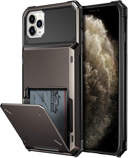 Coolden for iPhone 11 Pro Max Case 4 Card Pocket Protective Case for iPhone 11 Pro Max Wallet Case Shockproof Case Heavy Duty Hard Back Card Holder Phone Case Cover for iPhone 11 Pro Max (Gun Metal)